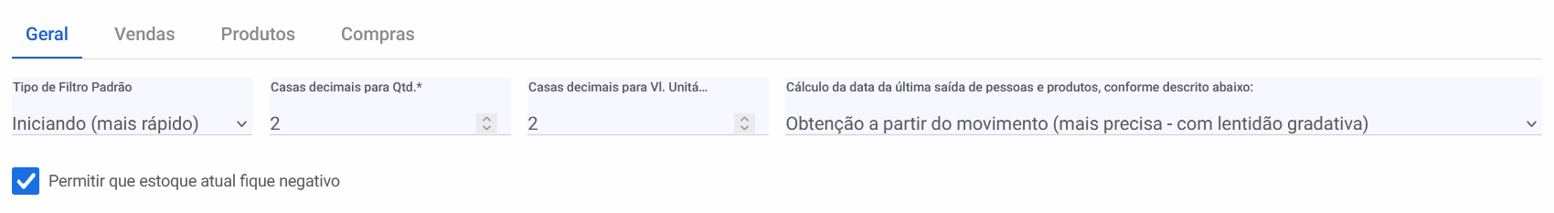 Configurações do Andra ERP