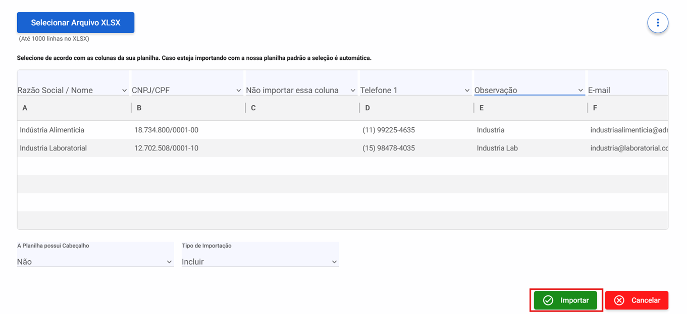 Importar Planilha