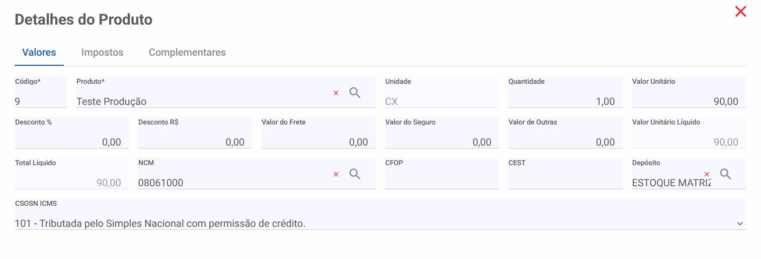 Vendas - Produtos - Editar