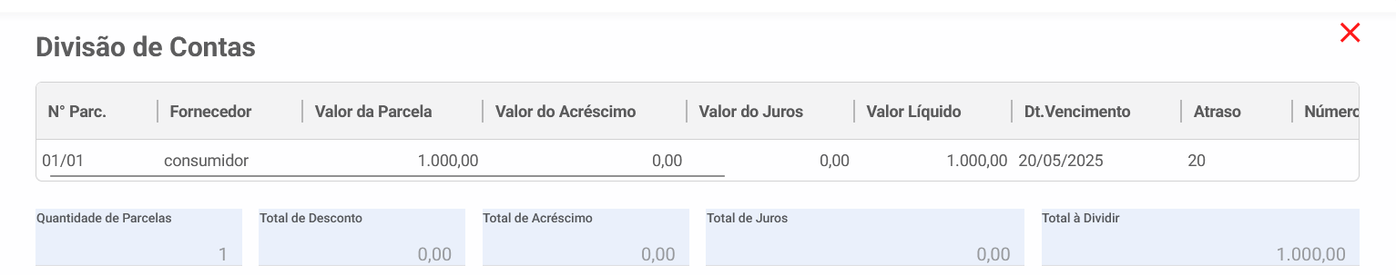 Contas de Receber/Pagar - Dividir