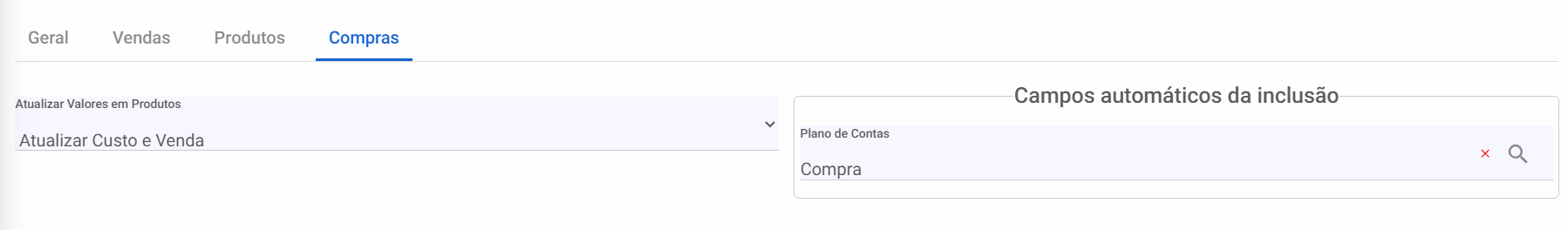 Configuração - Produtos