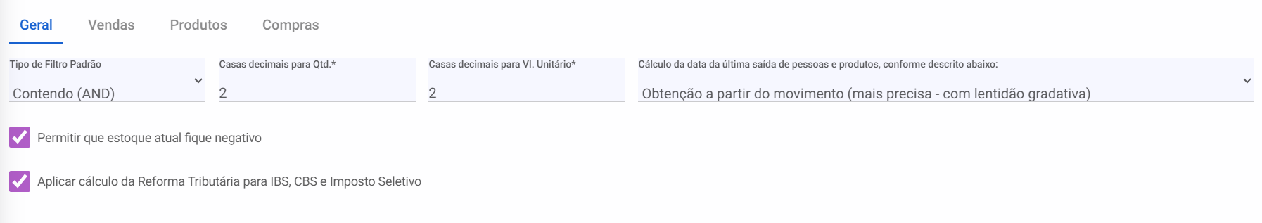 Configurações do Andra ERP