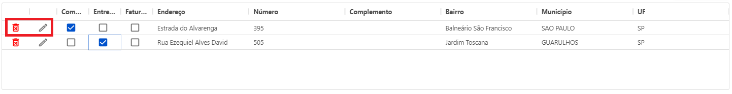 Endereços - Editar - Excluir
