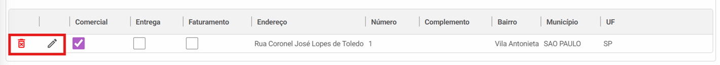 Endereços - Editar - Excluir